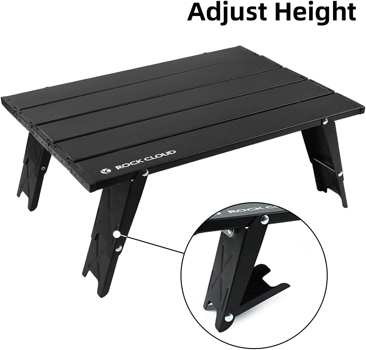 ROCK CLOUD Mesa de playa plegable y compacta ultraligera de dos alturas de aluminio ajustable Mini mesa de camping portátil (negro – grande)