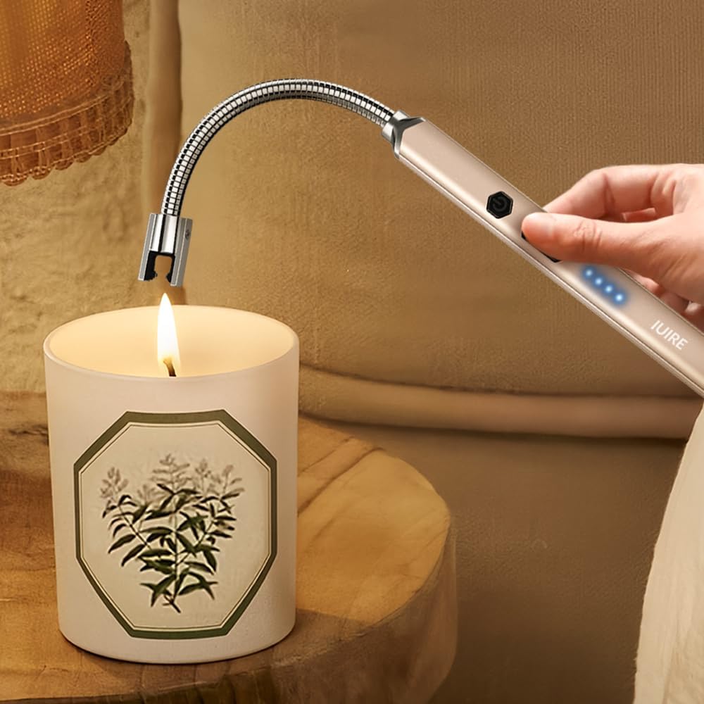 Encendedor de vela Encendedor eléctrico de arco recargable con pantalla LED de batería larga y flexible cuello USB C encendedor (blanco)