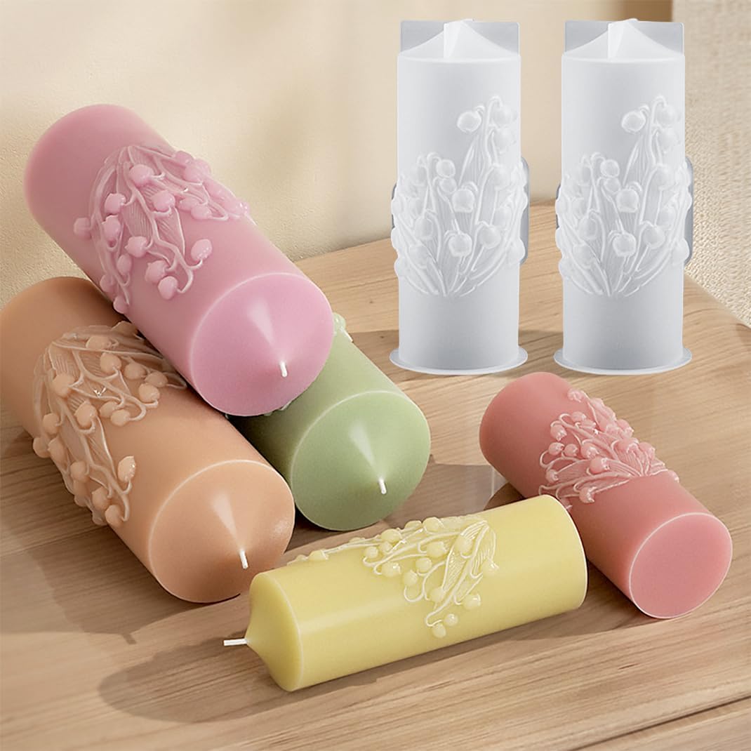 2 moldes de silicona para velas, cilindros con flores, moldes de resina de silicona de cristal para fundición de resina epoxi UV, manualidades,