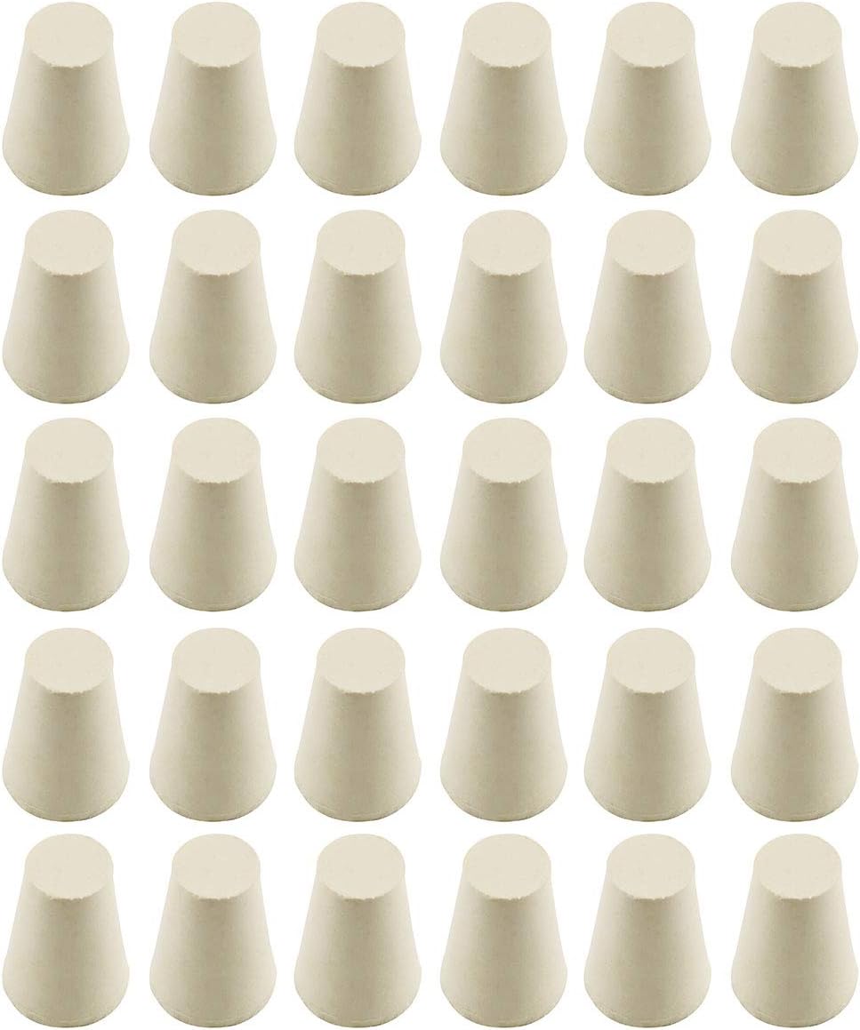 E-outstanding Paquete de 30 tapones de goma sólida de laboratorio de 0.512 x 0.315 x 0.669 in, color blanco