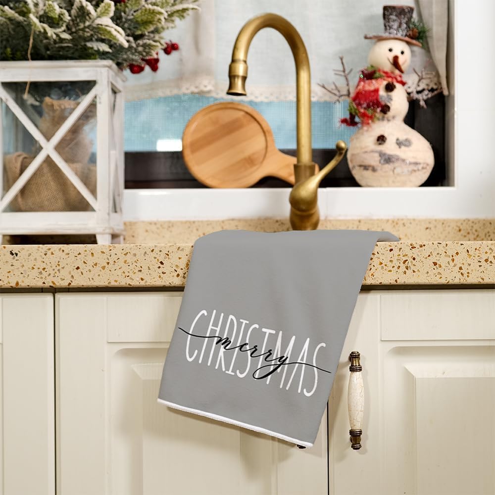 ARKENY AD016 – Juego de 2 paños de cocina para decoración de Navidad, color verde, árbol de Navidad, 18 x 26 pulgadas, diseño de copos de nieve,