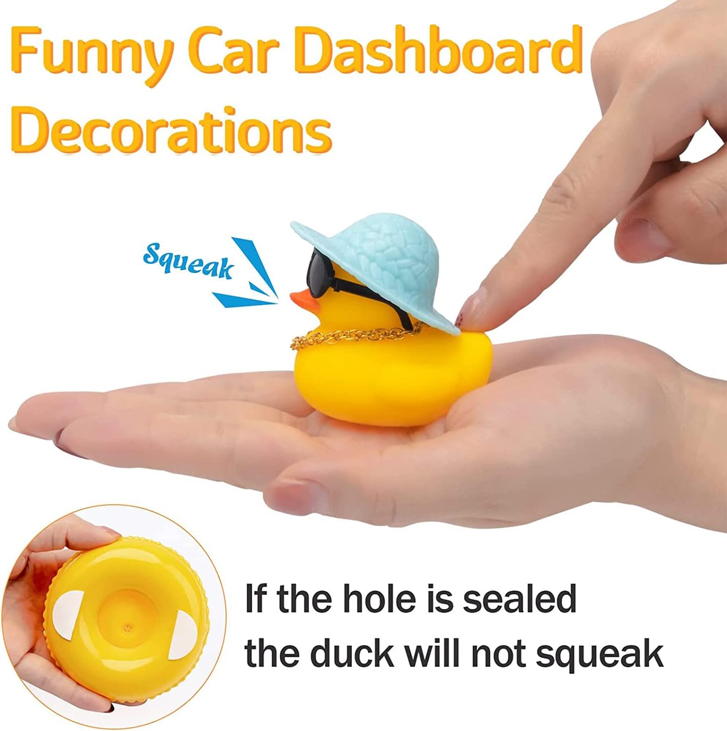 wonuu Adornos de pato de goma para automóvil, 3 unidades, diseño de pato amarillo, decoración de tablero de automóvil, con mini sombrero, anillo de