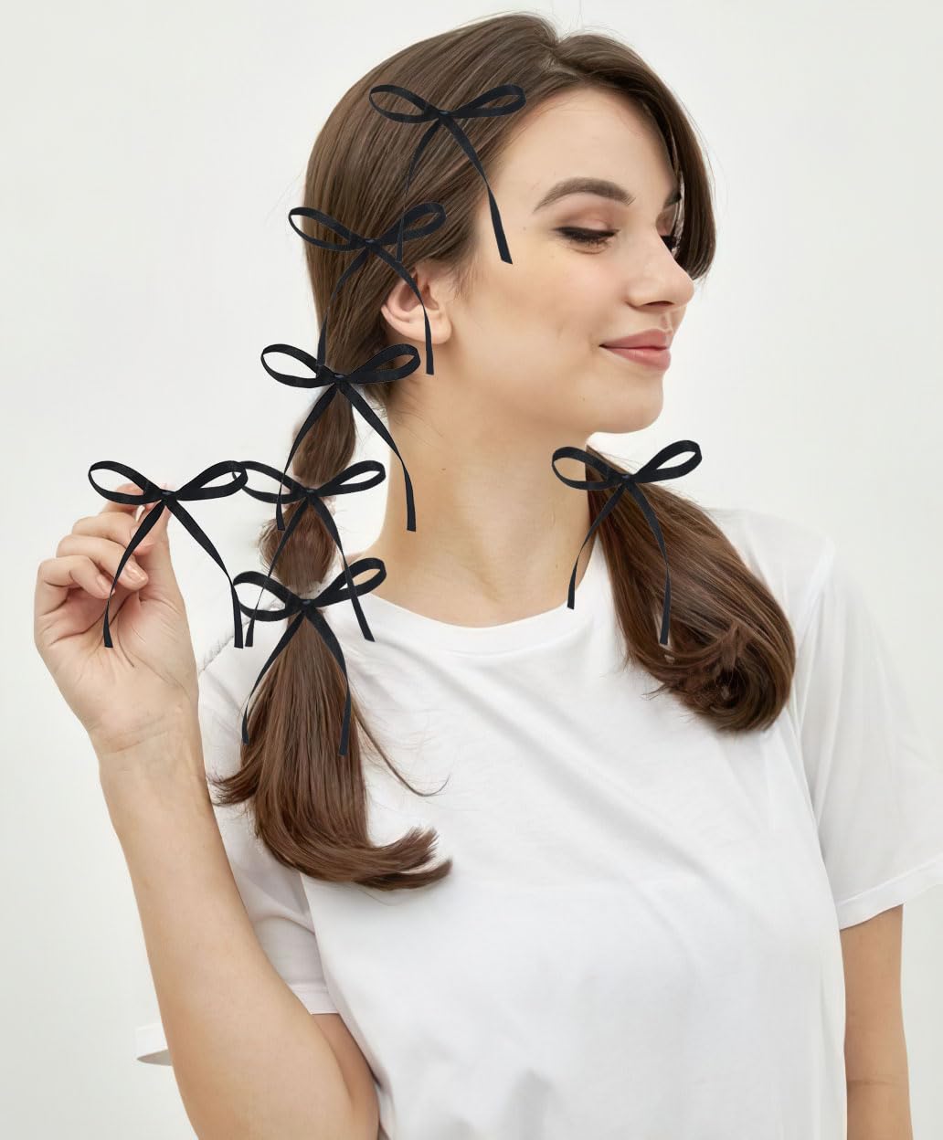 20 clips de lazos pequeños con cinta, cola larga, soporte para cola de caballo, pasadores para el cabello, accesorios para el cabello para mujeres y