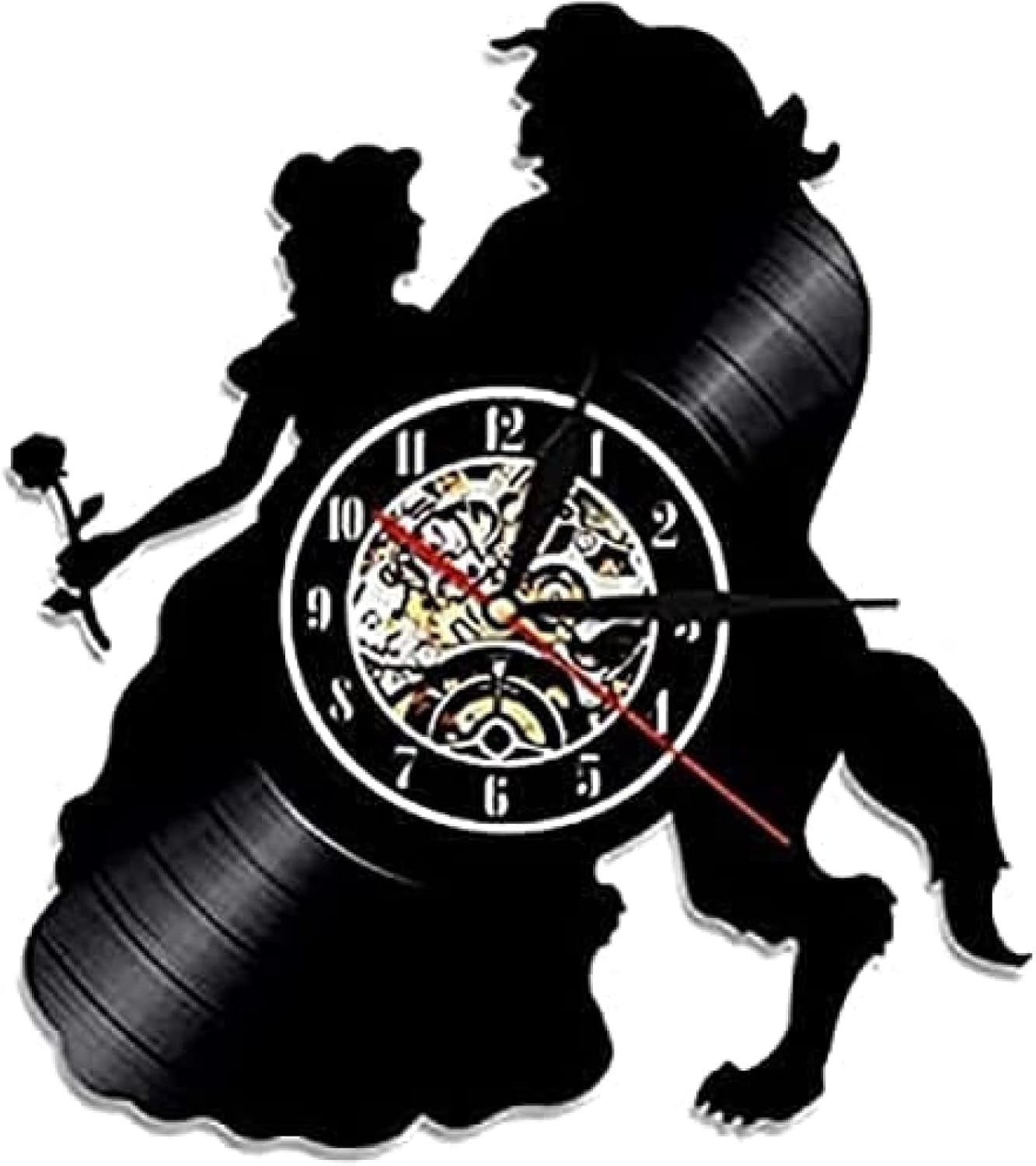 Reloj de pared Reloj de pared La Bella y la Bestia Reloj de Pared de Disco de Vinilo Reloj de Pared Retro Nostálgico Decorativo Reloj de Pared 0