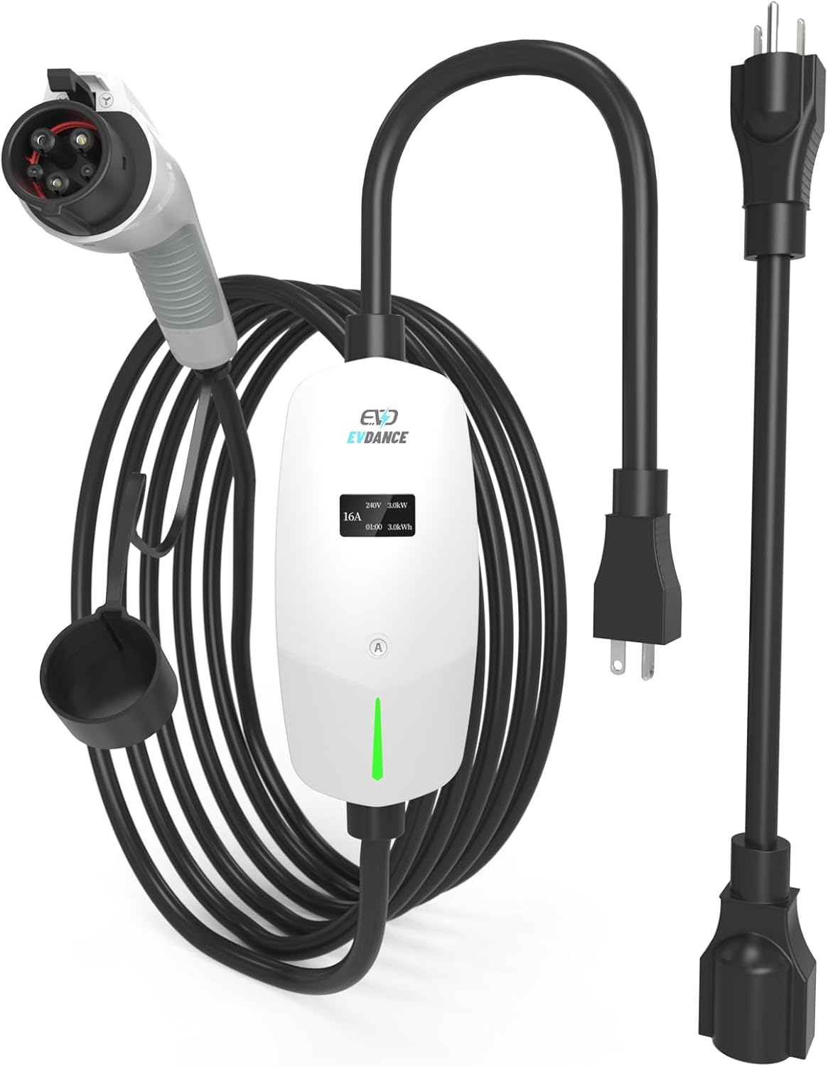 Cargador eléctrico portátil de nivel 2 de 110 V240 V, 6-16 A, ajustable, J1772 con cable de carga de 25 pies, NEMA 6-20 y 5-15 estación de carga