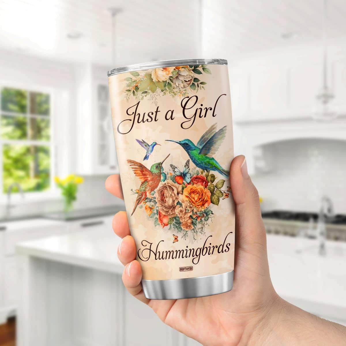 9GIFT4YOU Vaso de café personalizado con diseño de flores de colibrí, taza de viaje con tapa, regalos de cumpleaños para mujeres, adolescentes y