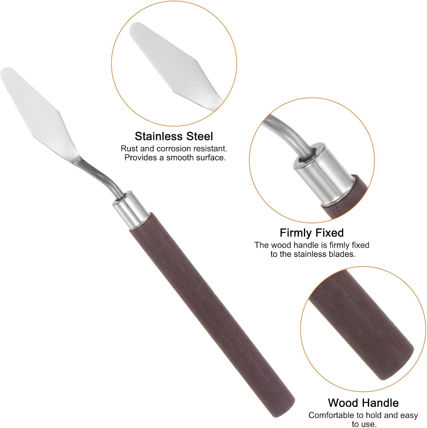 2 cuchillos de paleta No.5 de 0.551 in de ancho, espátula puntiaguda pequeña de acero inoxidable, cuchillo de paleta de pintura con mango de madera