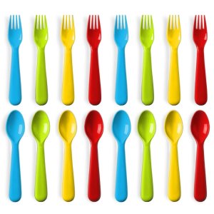 Juego de 16 utensilios de plástico para niños pequeños, 8 tenedores y 8 cucharas para niños, sin BPA, aptos para lavavajillas, cubiertos de colores brillantes, ideal para niños y niños Colombia Juego de 16 utensilios de plástico para niños pequeños, 8 tenedores y 8 cucharas para niños, sin BPA, aptos para lavavajillas, cubiertos de colores brillantes, ideal para niños y niños Colombia