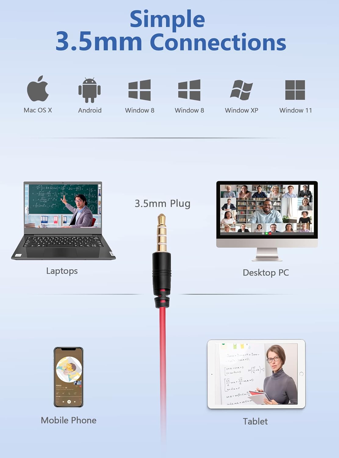 HROEENOI Auriculares con cancelación de ruido con micrófono para PC y portátil, conector de 0.138 in, auriculares con cable para trabajo, zoom,
