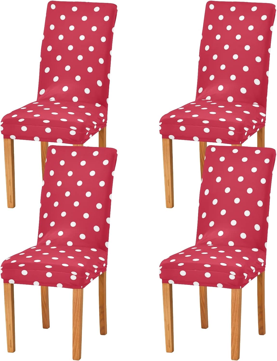 ALAZA Fundas para sillas de Navidad, diseño de lunares rojos y blancos, para decoración del hogar, cocina, comedor, elásticas, extraíbles y