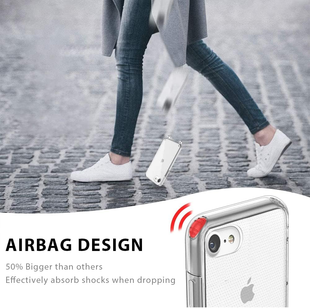 CAROKI Funda transparente para iPhone SE 2022, funda cruzada para teléfono iPhone 78 con correa ajustable de nailon para el cuello, soporte