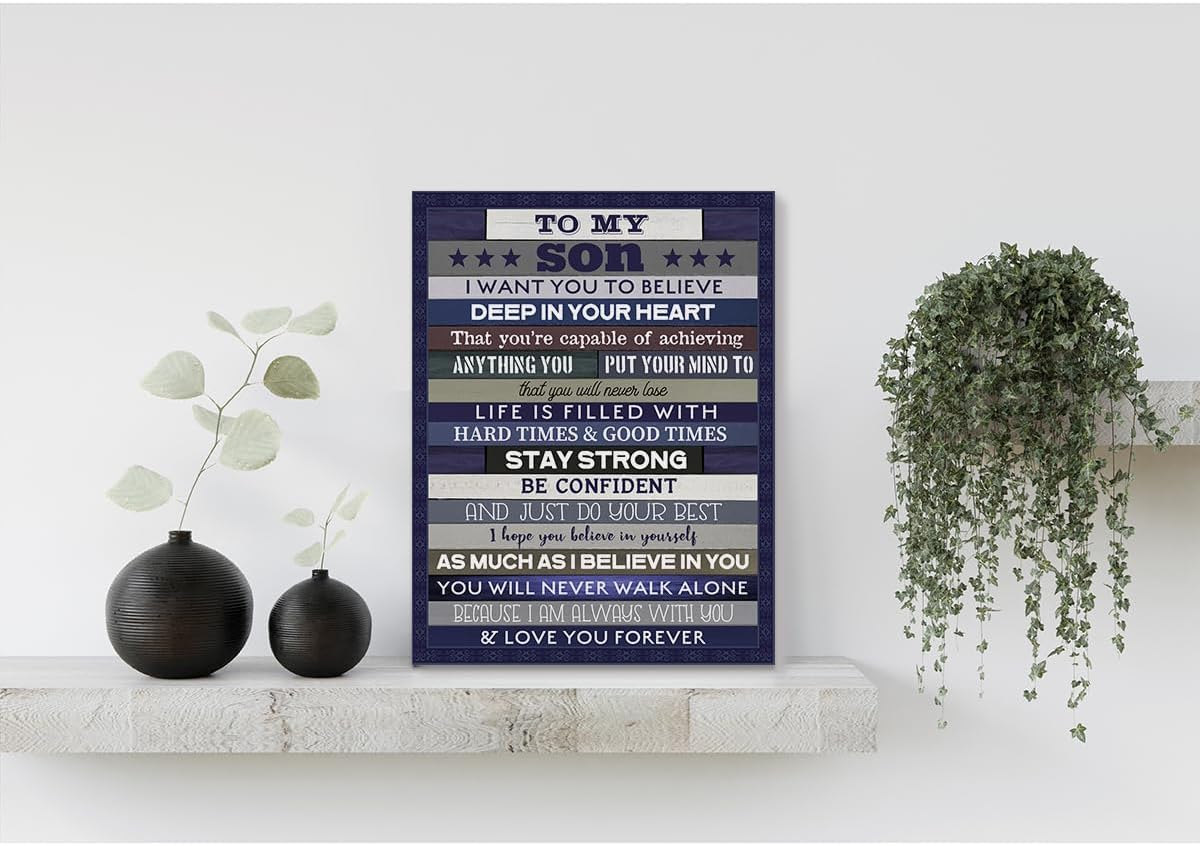 Lienzo decorativo para pared con texto en inglés To My Son I Want You to Believe Deep In Your Heart, pintura enmarcada para decoración de pared para