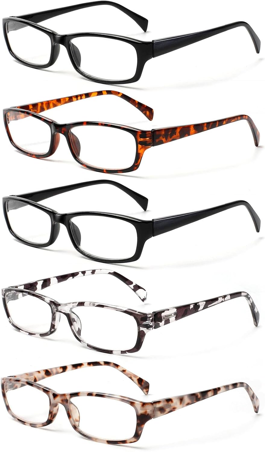 Kerecsen Gafas de lectura, 5 pares de lectores de moda para mujer, bisagra de resorte con patrón impreso, anteojos para mujer (mezcla de colores -4,