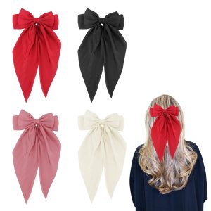 4 lazos grandes para el cabello, pinzas grandes para el cabello, pasadores franceses de color sólido, lazo sedoso de satén de cola larga, lazos para 4 lazos grandes para el cabello, pinzas grandes para el cabello, pasadores franceses de color sólido, lazo sedoso de satén de cola larga, lazos para