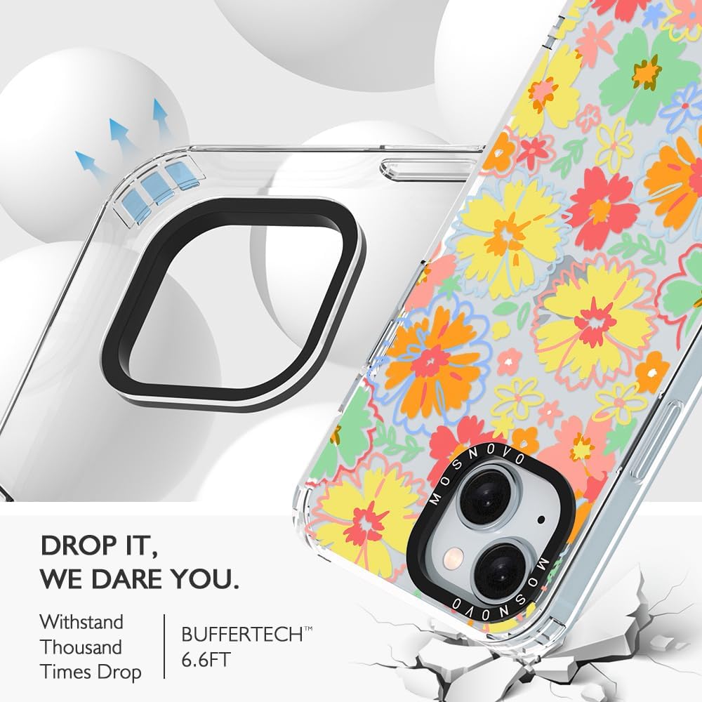 MOSNOVO Buffertech – Funda compatible con iPhone 15 Plus, impacto de caída de 6.6 pies, tecnología antidesprendimiento, funda transparente de