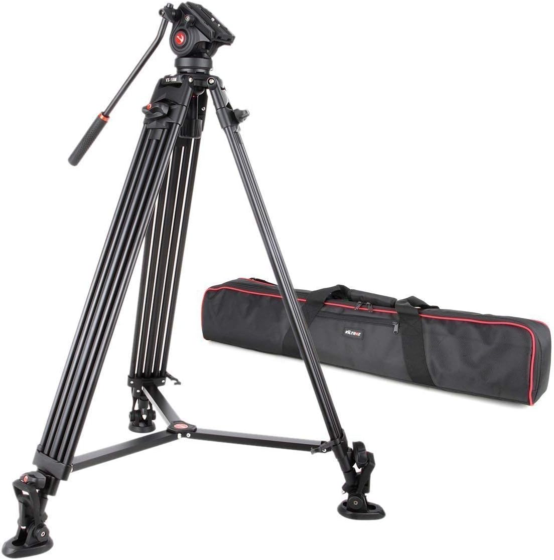 VILTROX Trípode de cámara de video profesional de 74 pulgadas74.0 in con cabezal de arrastre fluido y placa QR, tubo doble de aluminio, para Canon