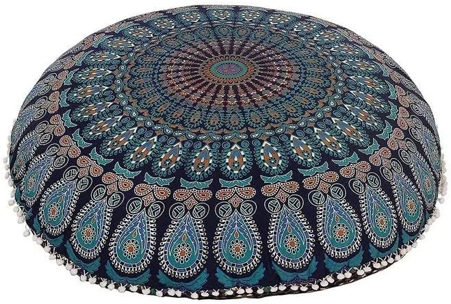 Funda de almohada de algodón grande de 32 pulgadas con diseño de mandala, para meditación, para asiento, hippie, decorativo, bohemio, puf indio