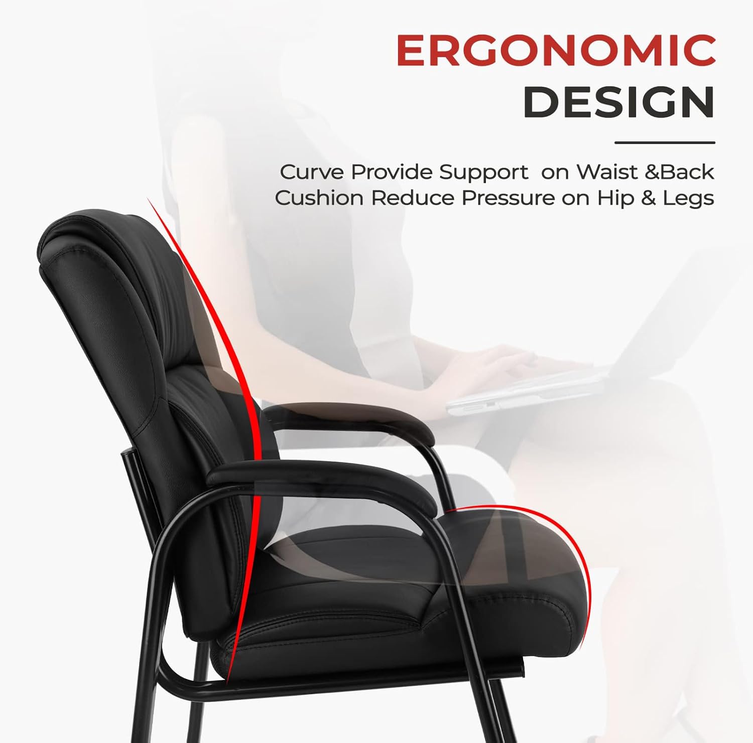 CLATINA Silla de oficina para invitados de cuero con reposabrazos acolchado y base de trineo, silla de escritorio sin ruedas para recepción,
