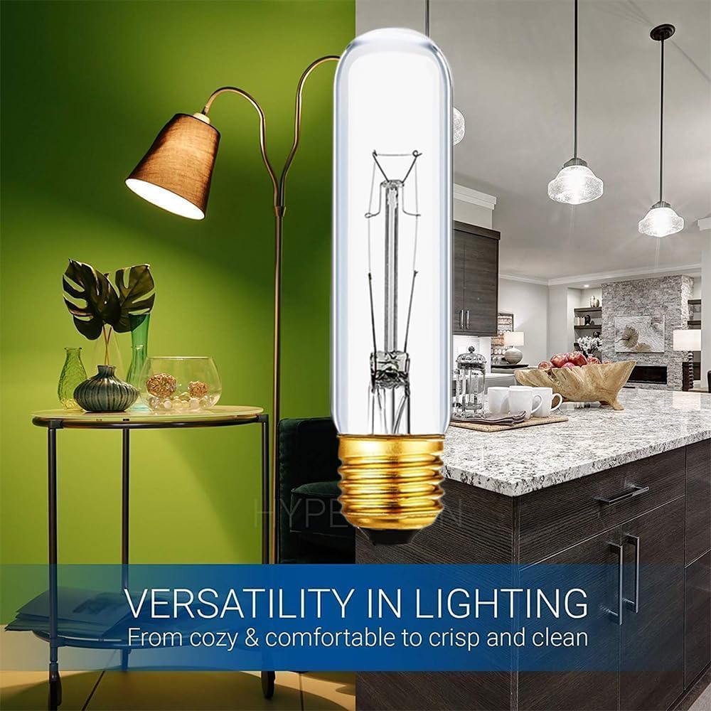 Bombilla incandescente tubular transparente T10 de 25 W, bombilla de escaparate de estilo vintage, lámpara de escaparate, blanco suave de 2700 K,