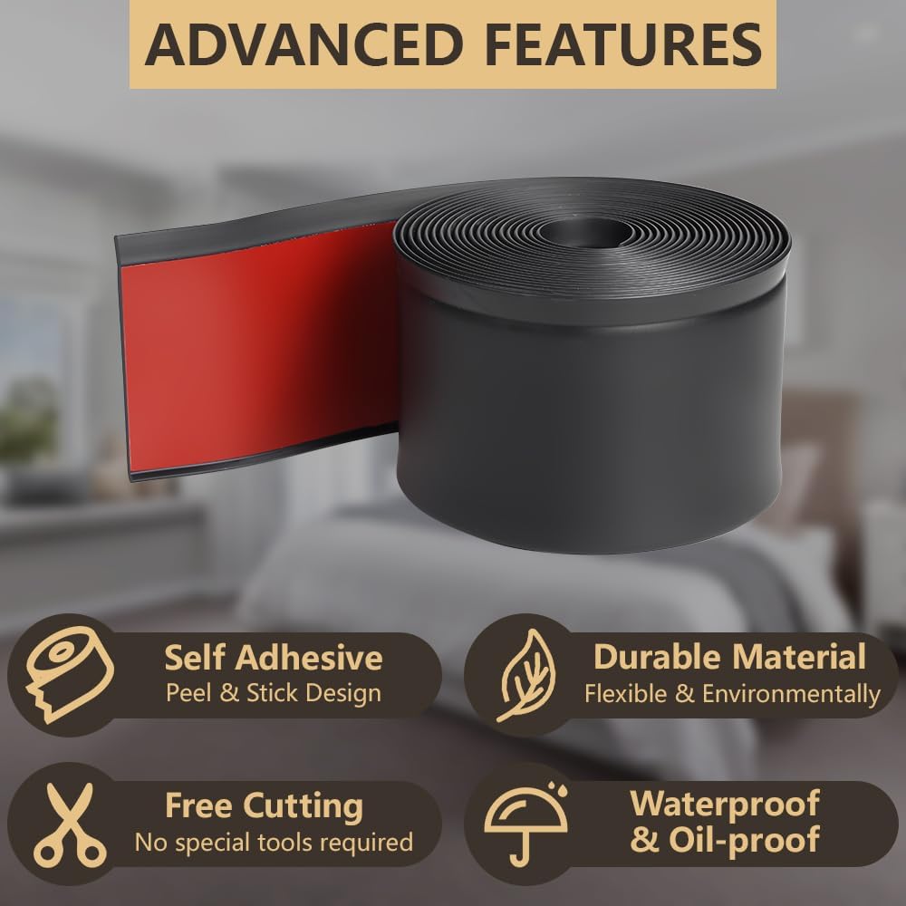 Moldura flexible para zócalo, base de pared de vinilo de diseño autoadhesivo, moldura de goma para despegar y pegar, 4 pulgadas de ancho x 20 pies