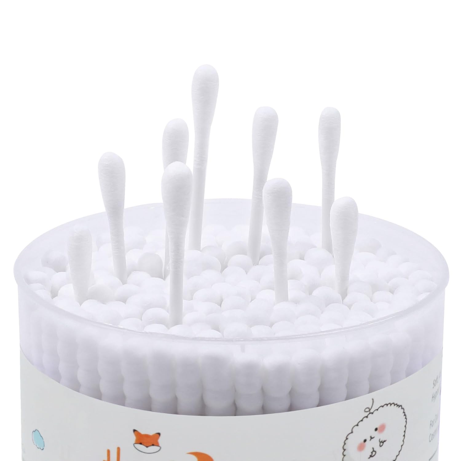 HOMEFOX Hisopos de algodón en espiral  600 unidades de algodón orgánico, doble cara firmemente envuelta, puntas de algodón, palillo de papel, suave,