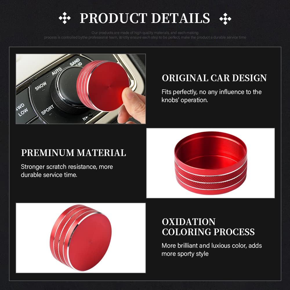 LECART Para Jeep Grand Cherokee Accesorios 2014-2021 Central Multimedia 4WD Interruptor Pomo Cubierta de Aleación de Aluminio Roja 1 Paquete
