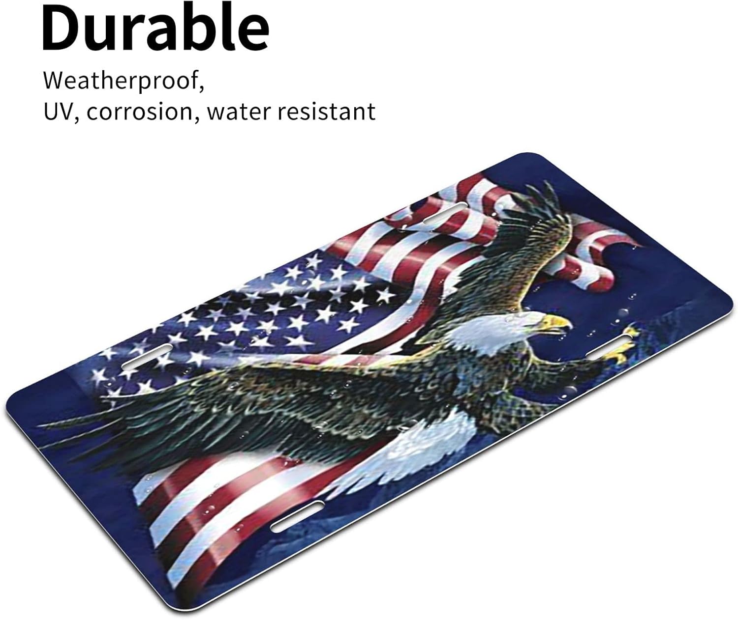 Cubierta de placa de matrícula con bandera de Estados Unidos voladora de águila en la montaña, placas de metal de aluminio fresco, placa de metal