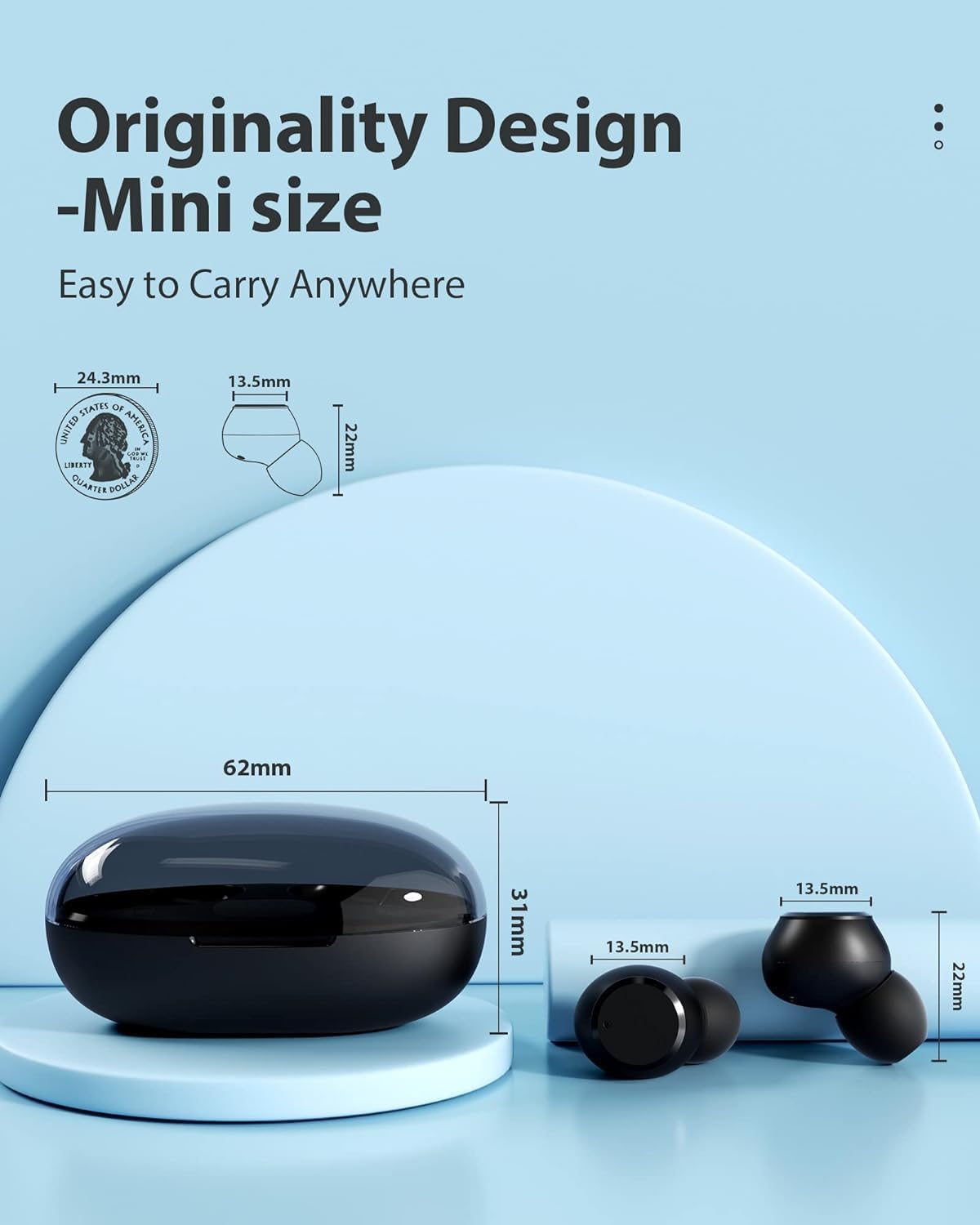 XBOSS T62 Mini auriculares inalámbricos Bluetooth con micrófono 5.3 pequeños IPX7 impermeable HiFi estéreo cancelación de ruido para correr,