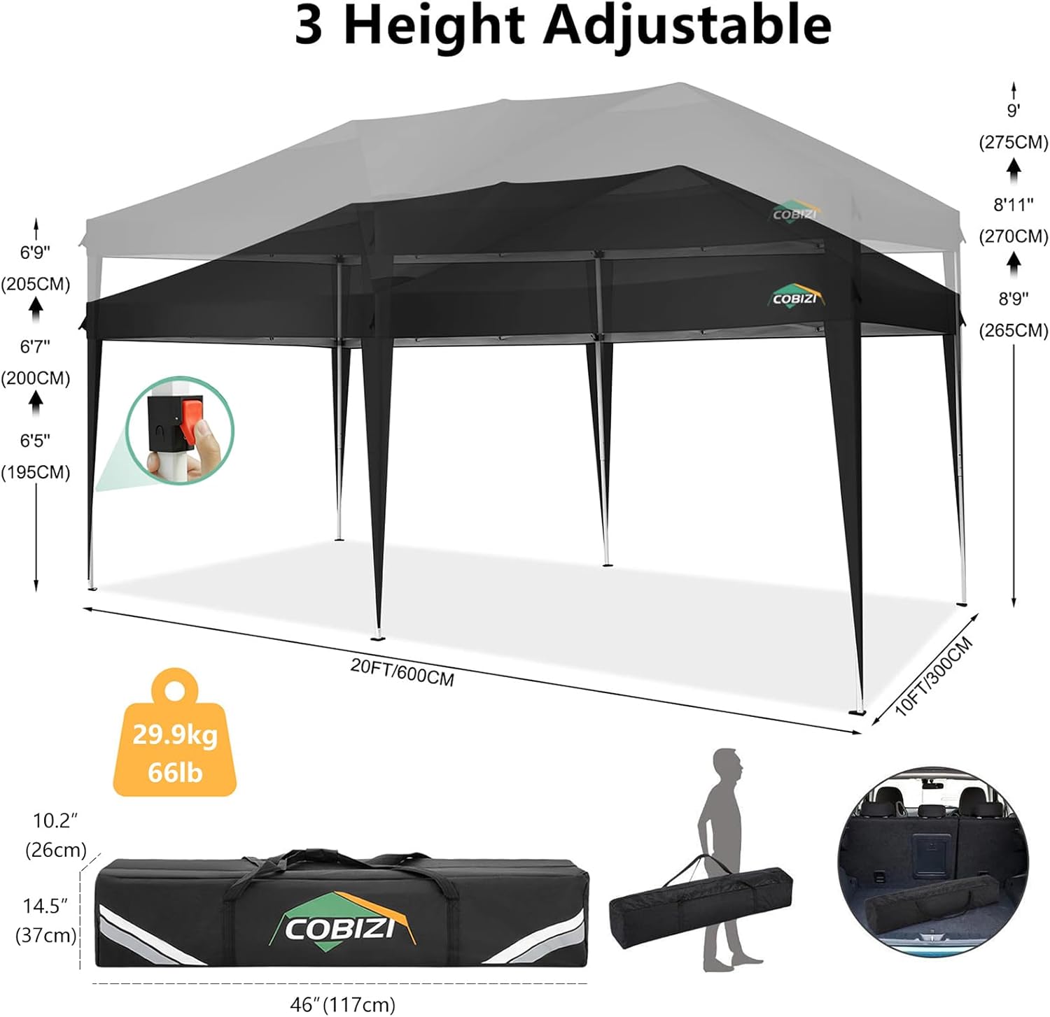 COBIZI Tienda de campaña desplegable de 10 x 20 pulgadas, impermeable, refugio instantáneo comercial, para exteriores, carpa para fiestas, con bolsa