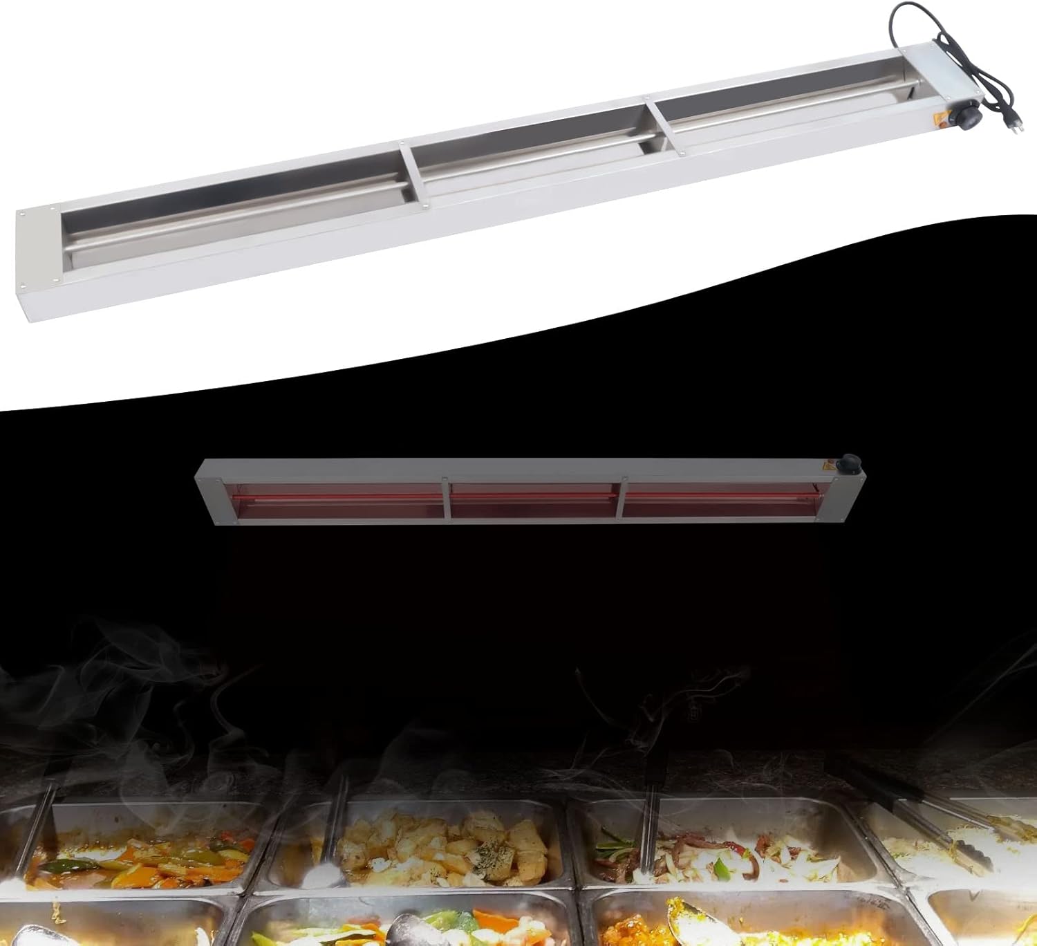 Calentador eléctrico de tira de 60 pulgadas, 1000 W, 110 V, grado comercial, calentador infrarrojo de alimentos, temperatura ajustable, calentador