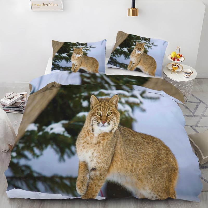 Blue Lynx Duvet Cover Queen Animal Print Bedding Sets Queen Soft Microfiber Comforter Cover and 2 Pillow Shams 20″X26″, Bed Set Duvet Covers with