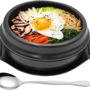laffoonparts Juego de ollas de piedra de cocina coreana, cerámica premium, cuenco de piedra de 6.3 pulgadas de diámetro para bibimbap y sopa, olla laffoonparts Juego de ollas de piedra de cocina coreana, cerámica premium, cuenco de piedra de 6.3 pulgadas de diámetro para bibimbap y sopa, olla