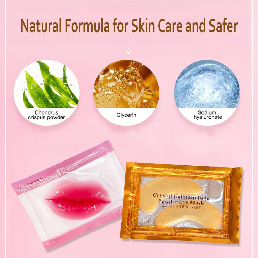 ZARICS 30 máscaras de ojos y máscaras de gel para labios, para reducir las arrugas para ojos hinchados y ojeras, labios hidratantes y