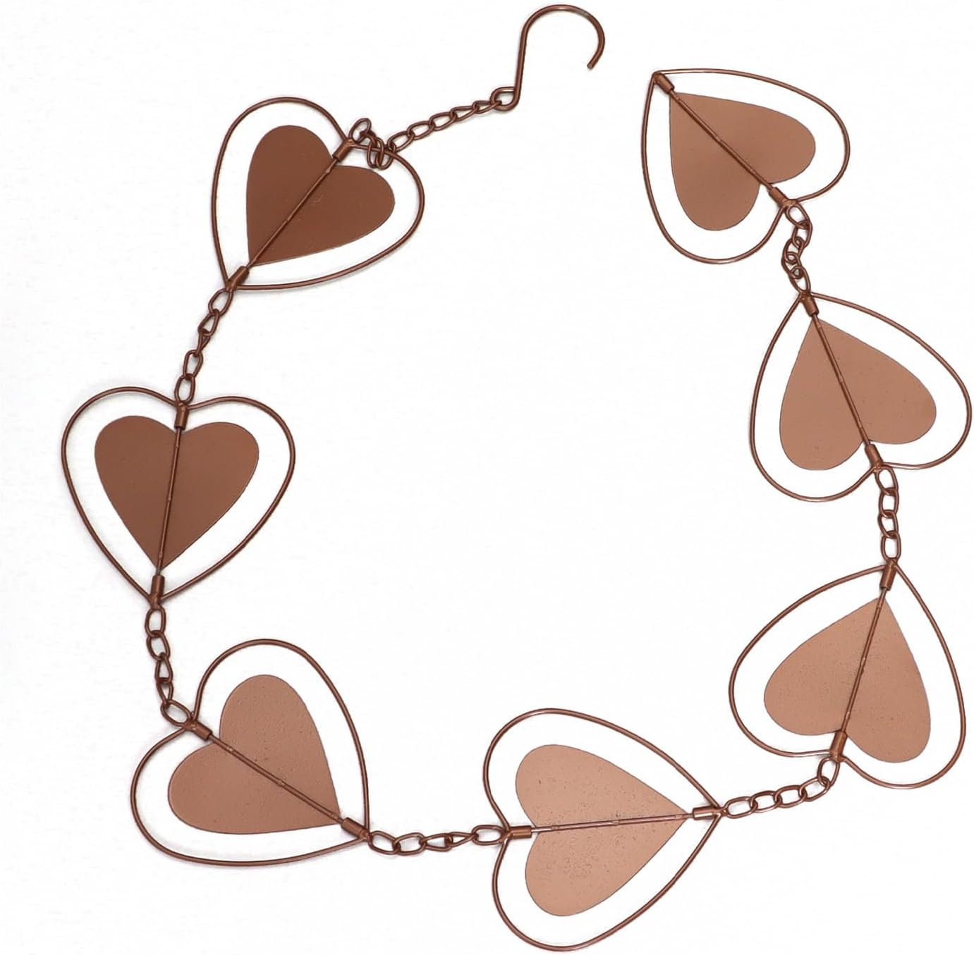 Jeanoko Cadena de lluvia de metal, función de drenaje, carillón de viento decorativo en forma de corazón con gancho, cadena de atrapador de lluvia