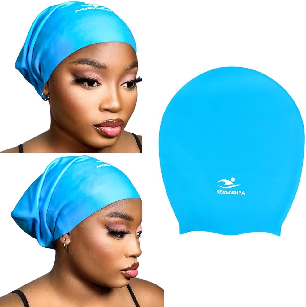 SERENDIPA Gorro de natación extra grande para trenzas y rastas, gorra de natación para mujeres negras adultas para trenzas y rastas largas