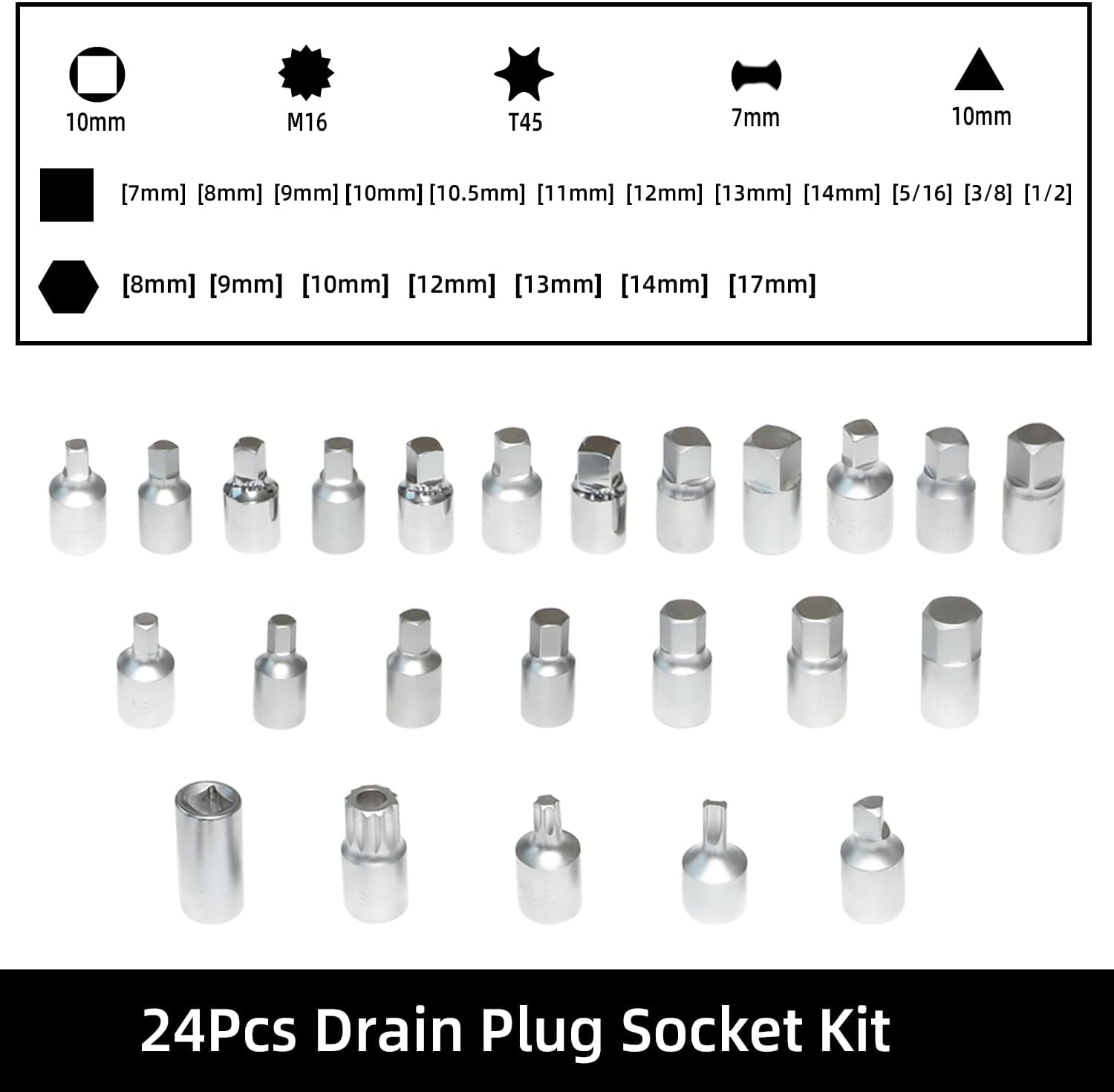 Juego de 32 llaves de tapón de drenaje, kit de extracción de tapón de drenaje de aceite de 38 pulgadas, compatible con GM VW Ford Mercedes Audi BMW