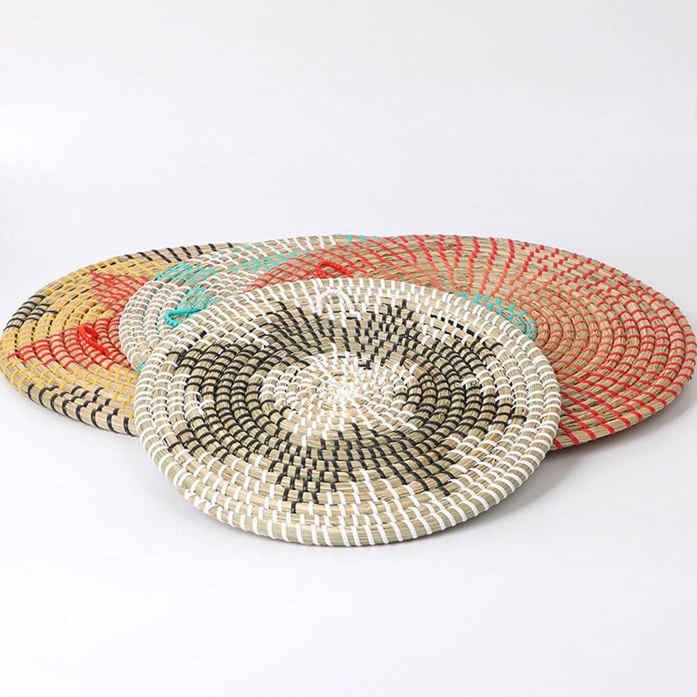 Cesta de pared bohemia, cestas planas tejidas de hierba marina, cesta redonda de mimbre de hierba bohemia, cesta de pared tejida colgante para sala
