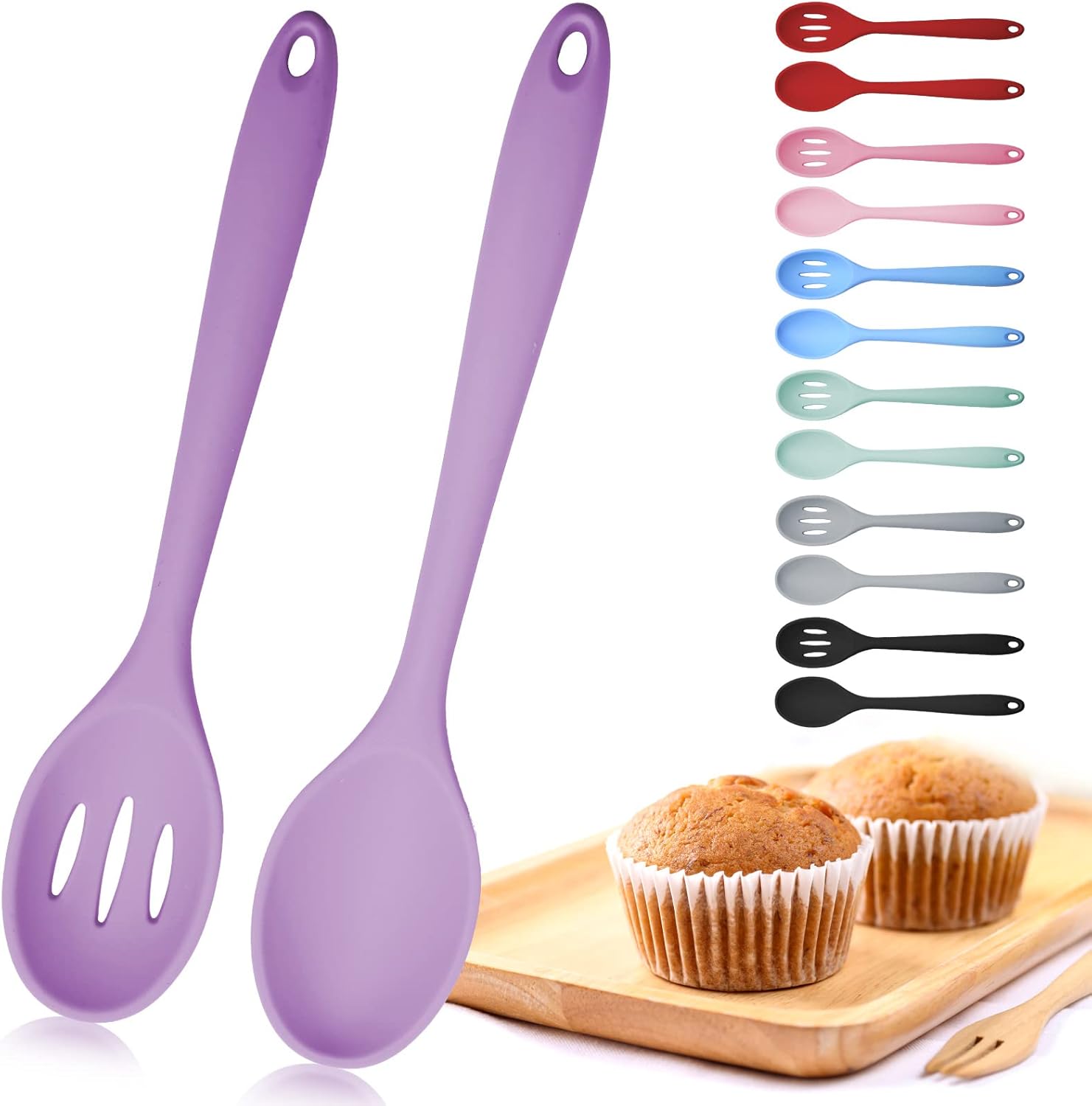 Cucharas para mezclar, cuchara ranurada de silicona, cucharas de silicona para cocinar, cucharas de servir para mezclar, servir, escurrir, agitar,