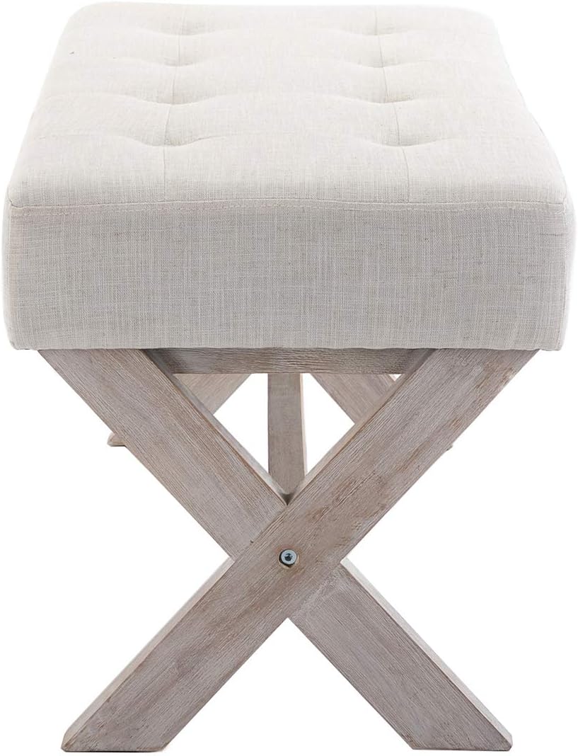 chairus Asiento de banco de entrada tapizado de tela, asiento de banco de dormitorio de 36 pulgadas con patas de madera en forma de X para sala de