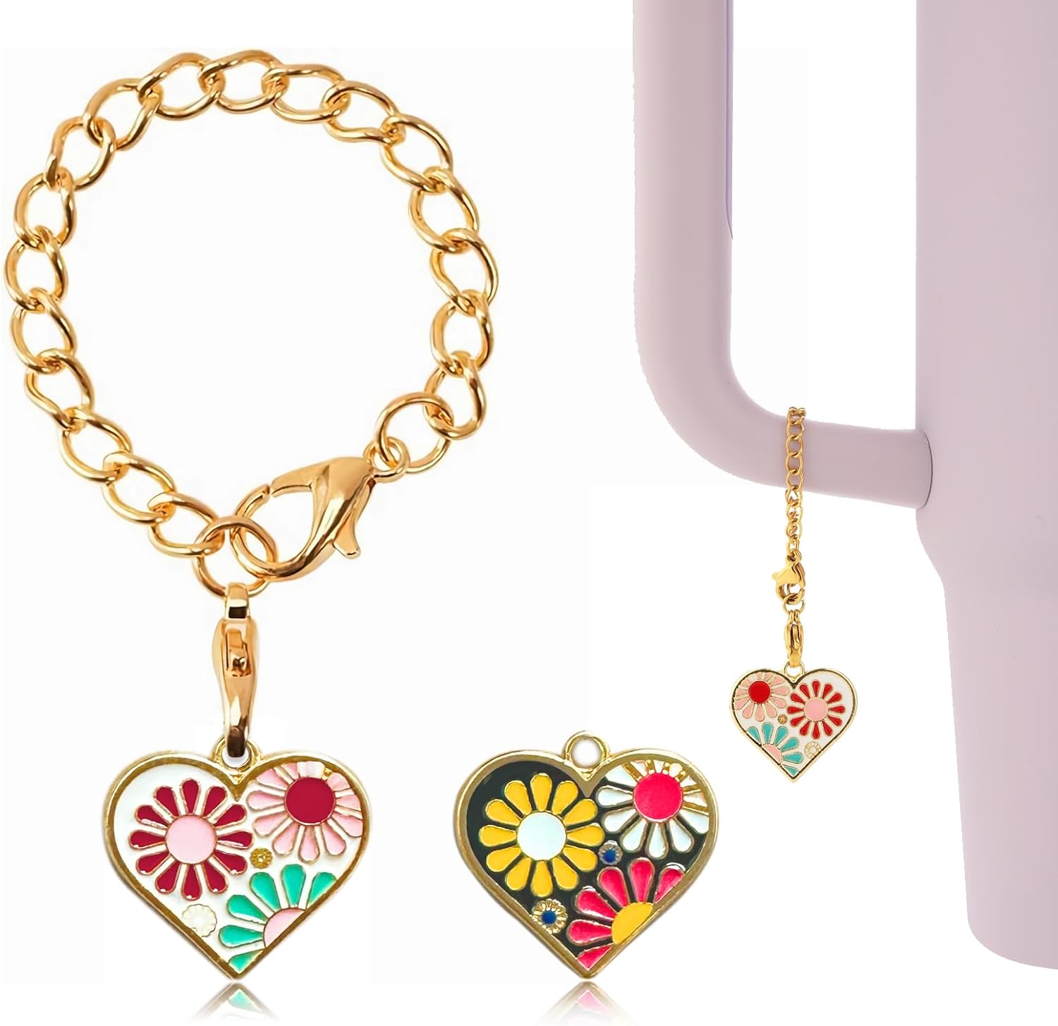 CIZULFY Abalorio para accesorios de copa Stanley, 2 dijes de corazón para StanleySimple ModernYeti Cup con asa, Stanley Cup Charms para Stanley