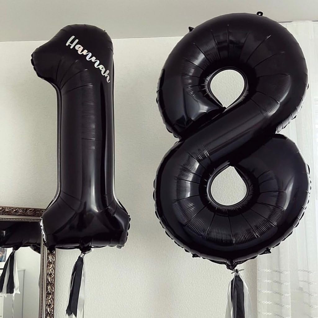 Globos negros del número 18, globos de 40 pulgadas, globos de aluminio de Mylar con número de helio de 18 o 81 pulgadas, globos negros de número 18
