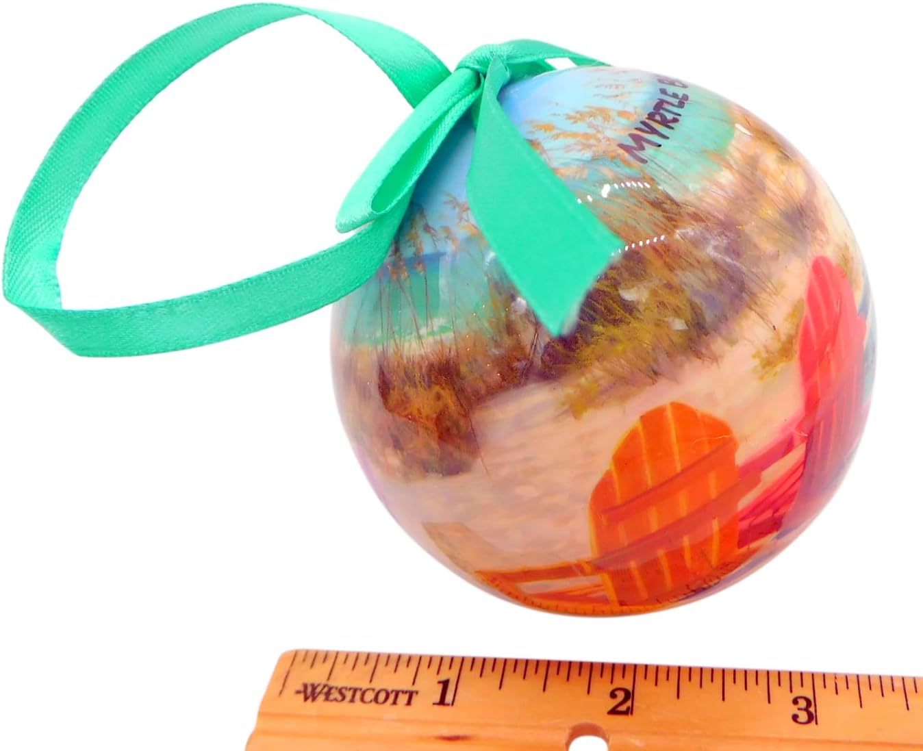 Adorno de Myrtle Beach, bola de árbol de Navidad, decoración con silla de playa, escena del océano, recuerdo de Carolina del Sur, decoración navideña