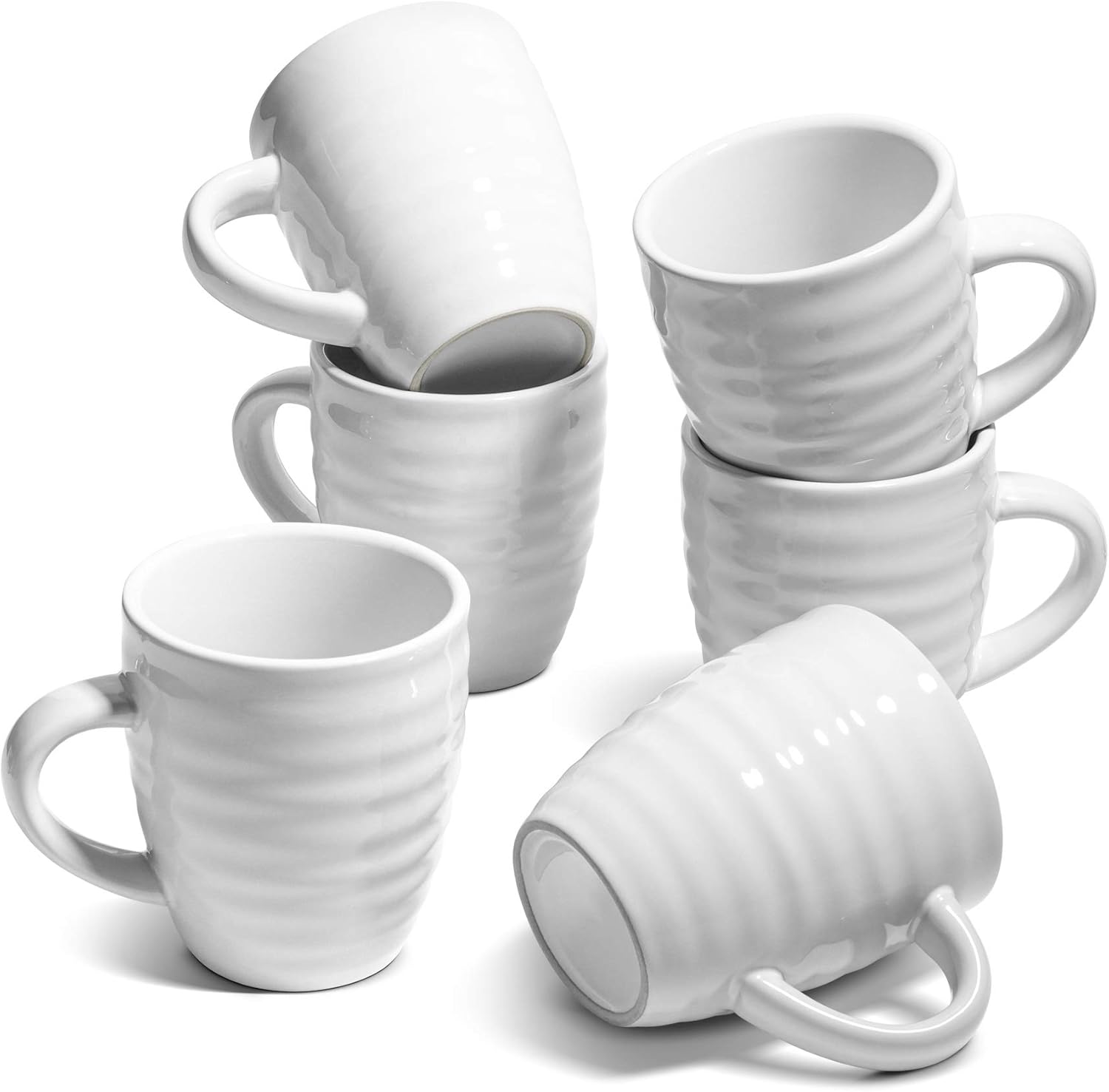 ComSaf Juego de 6 tazas de café de cerámica, taza de café grande de 15 onzas, taza de té para oficina y hogar, taza de porcelana con asa para