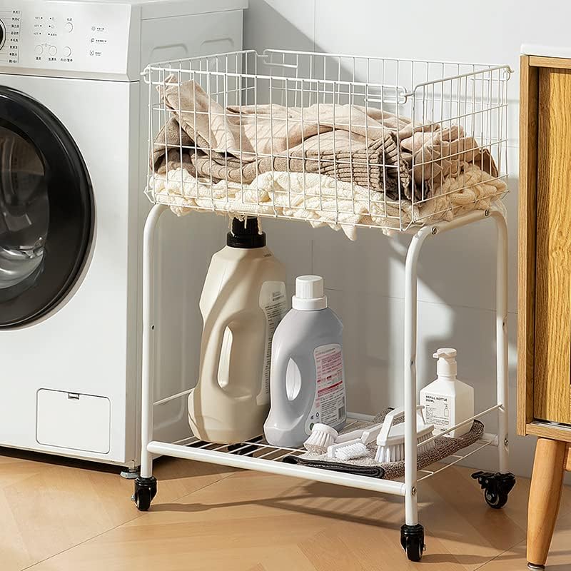 Cesta para almacenamiento de ropa, fácil de mover con ruedas tiene freno, cesta de lavandería, color blanco, cesta rodante (NEGRO)