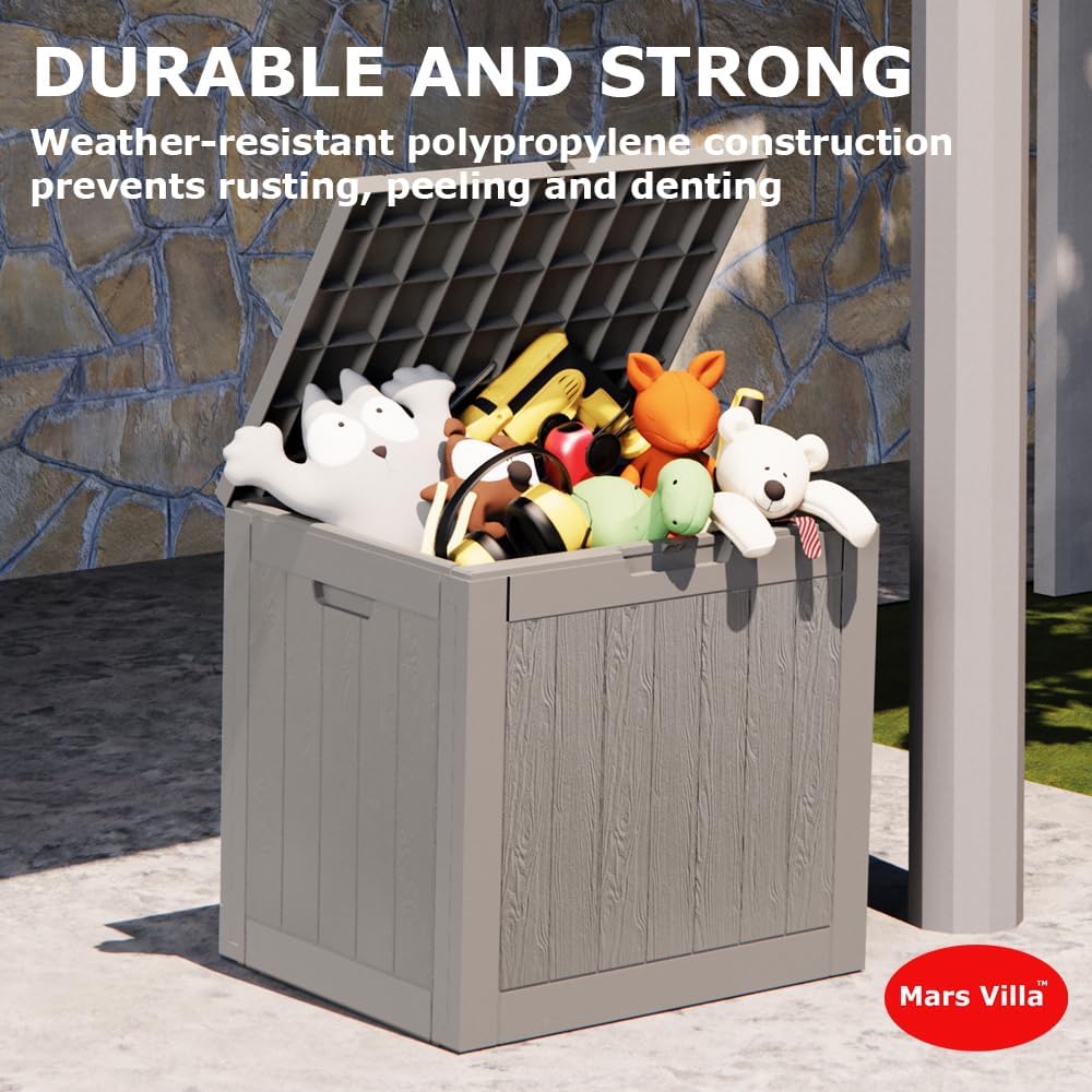Caja de cubierta, caja de almacenamiento de resina de 31 galones para interiores y exteriores, impermeable, para cojines de muebles de patio,