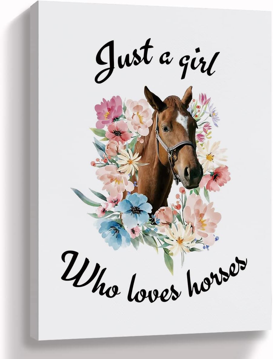Just A Girl Who Loves Horses – Lienzo decorativo para pared, decoración artística temática de caballos, para oficina, hogar, baño, dormitorio de