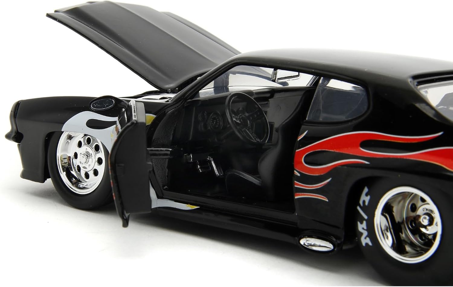 1971 Pontiac GTO Negro con Gráficos de Llama Bigtime Muscle Series 124 Modelo de coche fundido a presión por Jada 35022