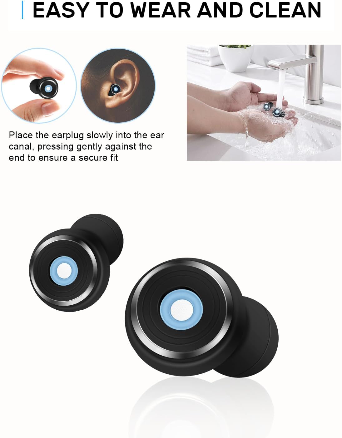 NRR – Tapones para los oídos con cancelación de ruido para dormir, 33 dB, tapones para los oídos de silicona súper suaves y reutilizables para