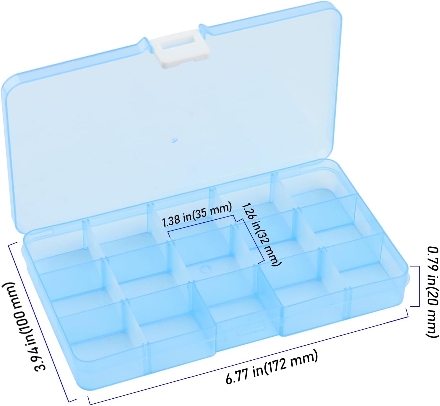 Paquete de 32 cajas de plástico organizador de joyas de 15 rejillas, caja organizadora de almacenamiento de cuentas de plástico de colores con