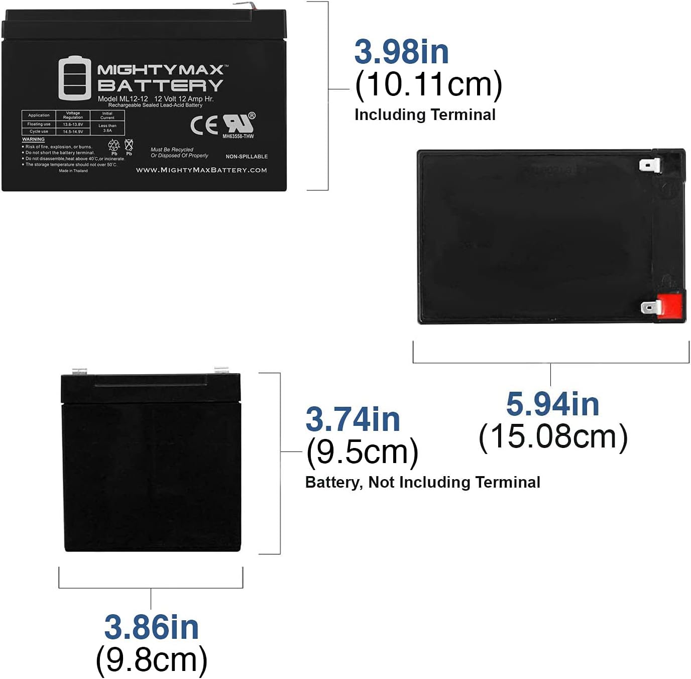 Mighty Max Battery Batería de repuesto de 12V 12AH para Pride Mobility BATLIQ1013-2 Pack